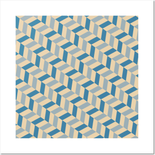 Herringbone scandi pattern in pastel blue and beige Posters and Art